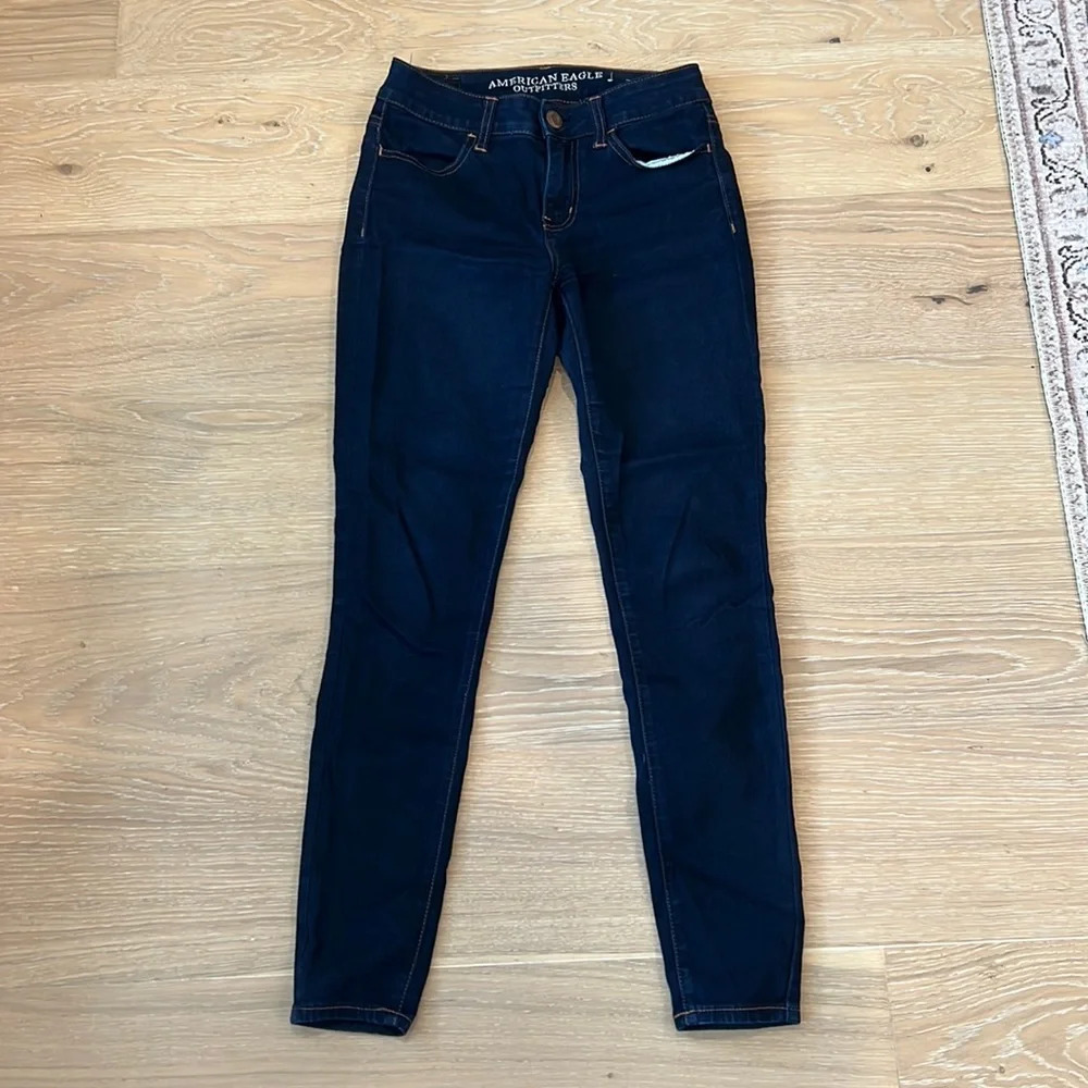 American Eagle Jeans Blue Jeggings Size 0 High Waisted Dark Denim Casual Boot